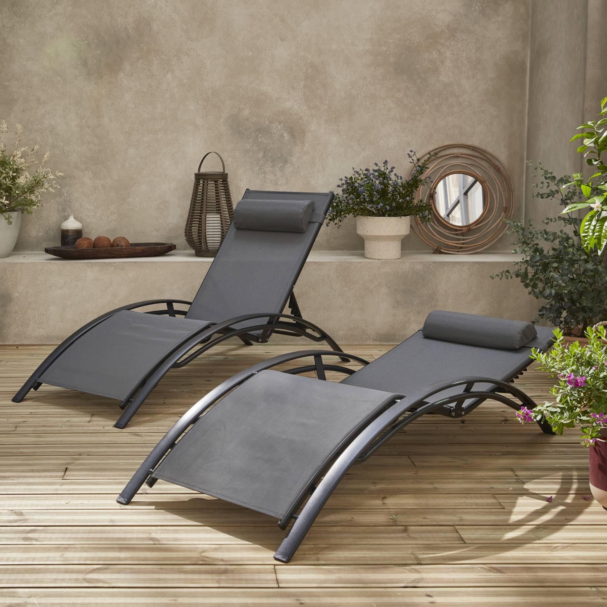 Tumbona de aluminio textileno, set de 2, Antracita 3/6