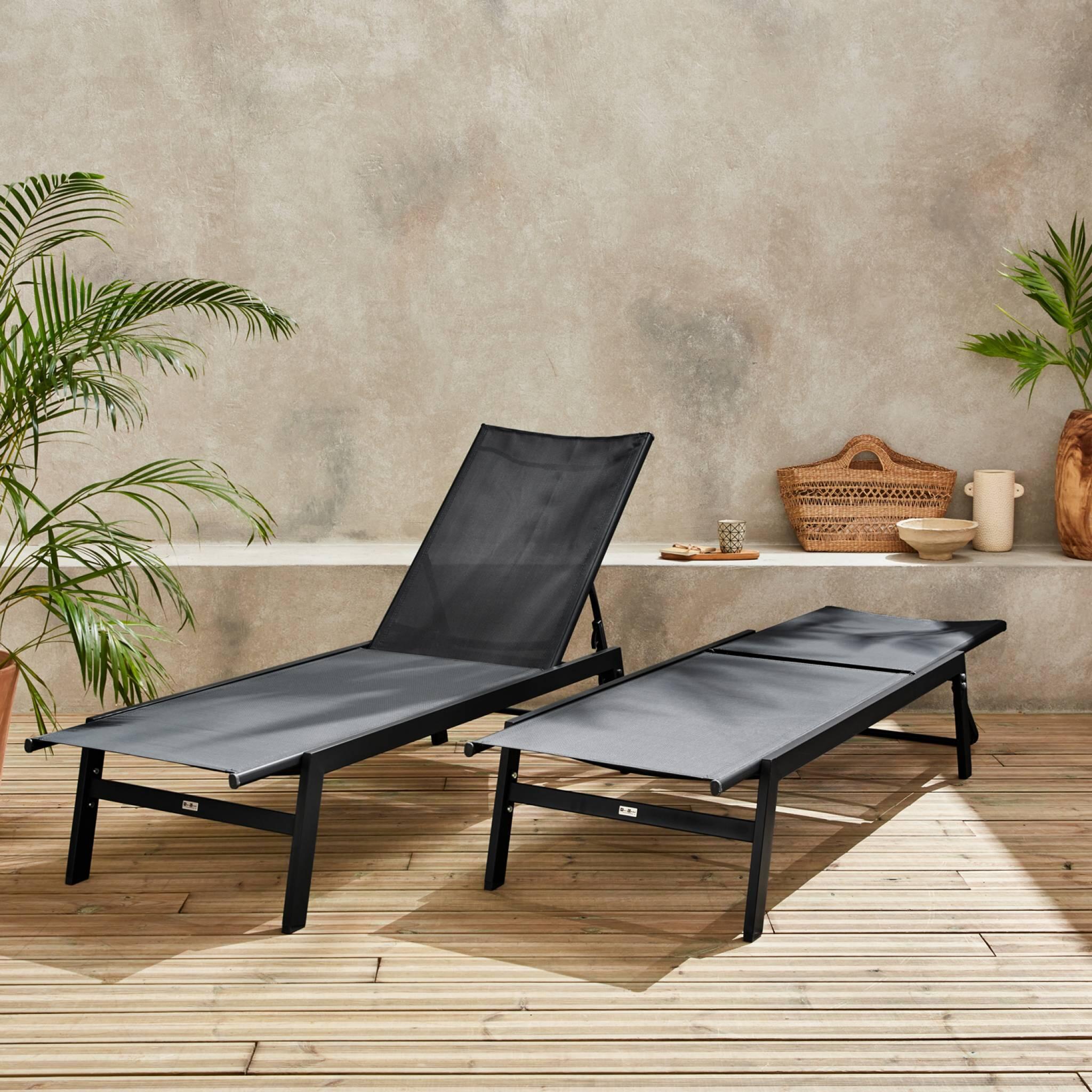Transat de aço multi posições, set de 2, Preto 3/6