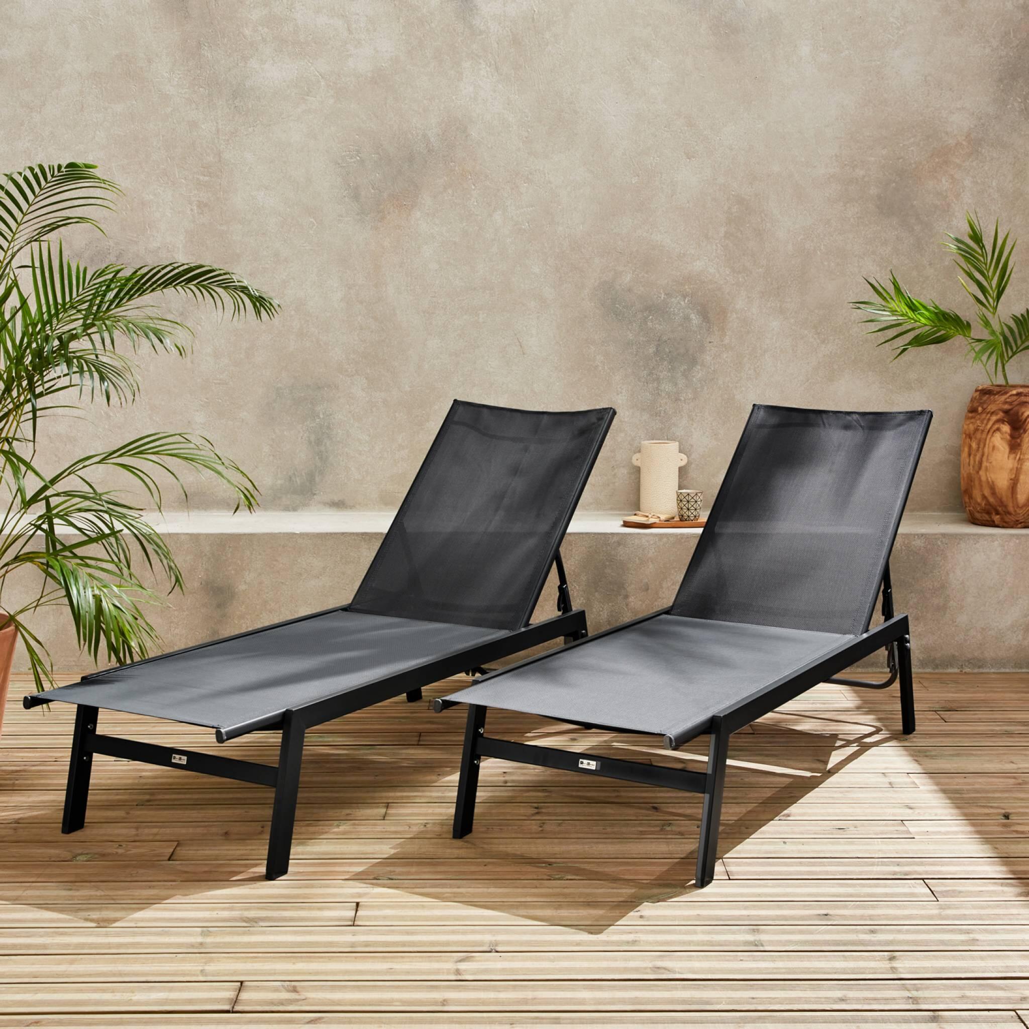 Transat de aço multi posições, set de 2, Preto 2/6