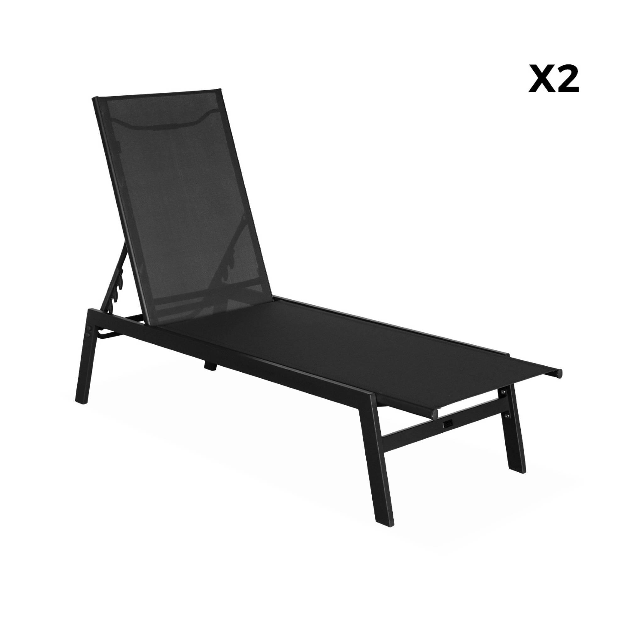 Transat de aço multi posições, set de 2, Preto 5/6