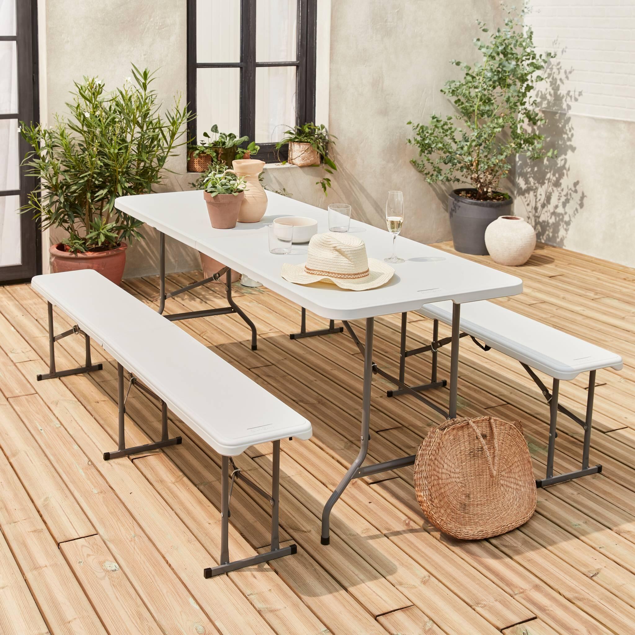 Set de table et bancs de réception, pliables blanc | sweeek 2/6