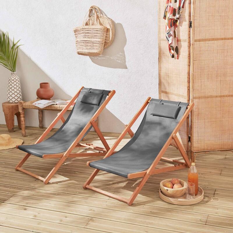 Silla plegable de madera de eucalipto, set de 2, Antracita