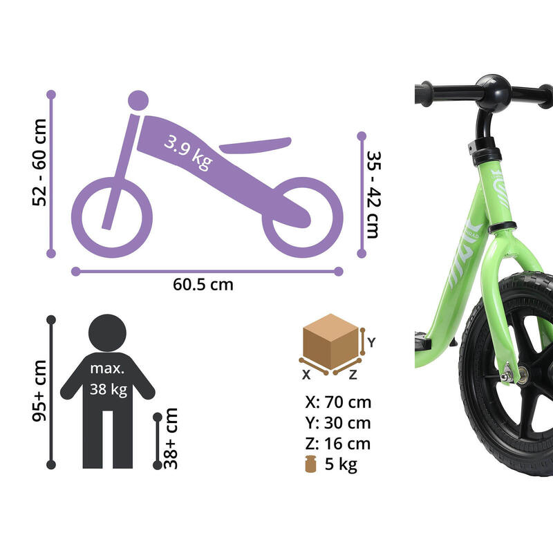 Löwenrad loopfiets met staplank 12 inch, groen