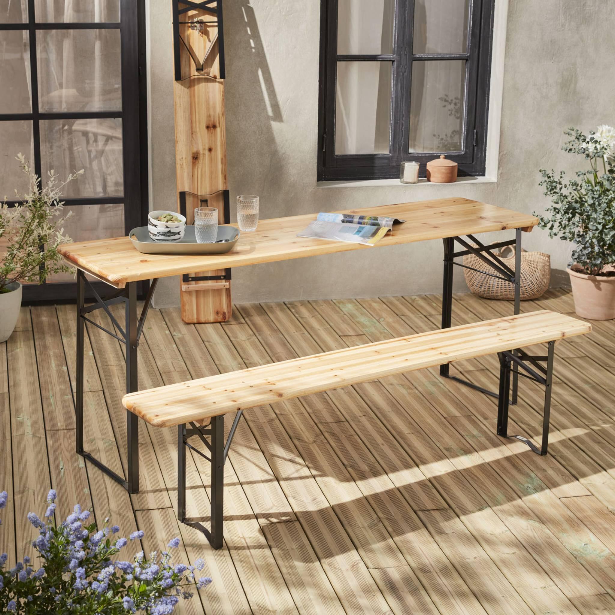 Table en bois 180cm avec 2 bancs pliable, 6 places | sweeek 3/6