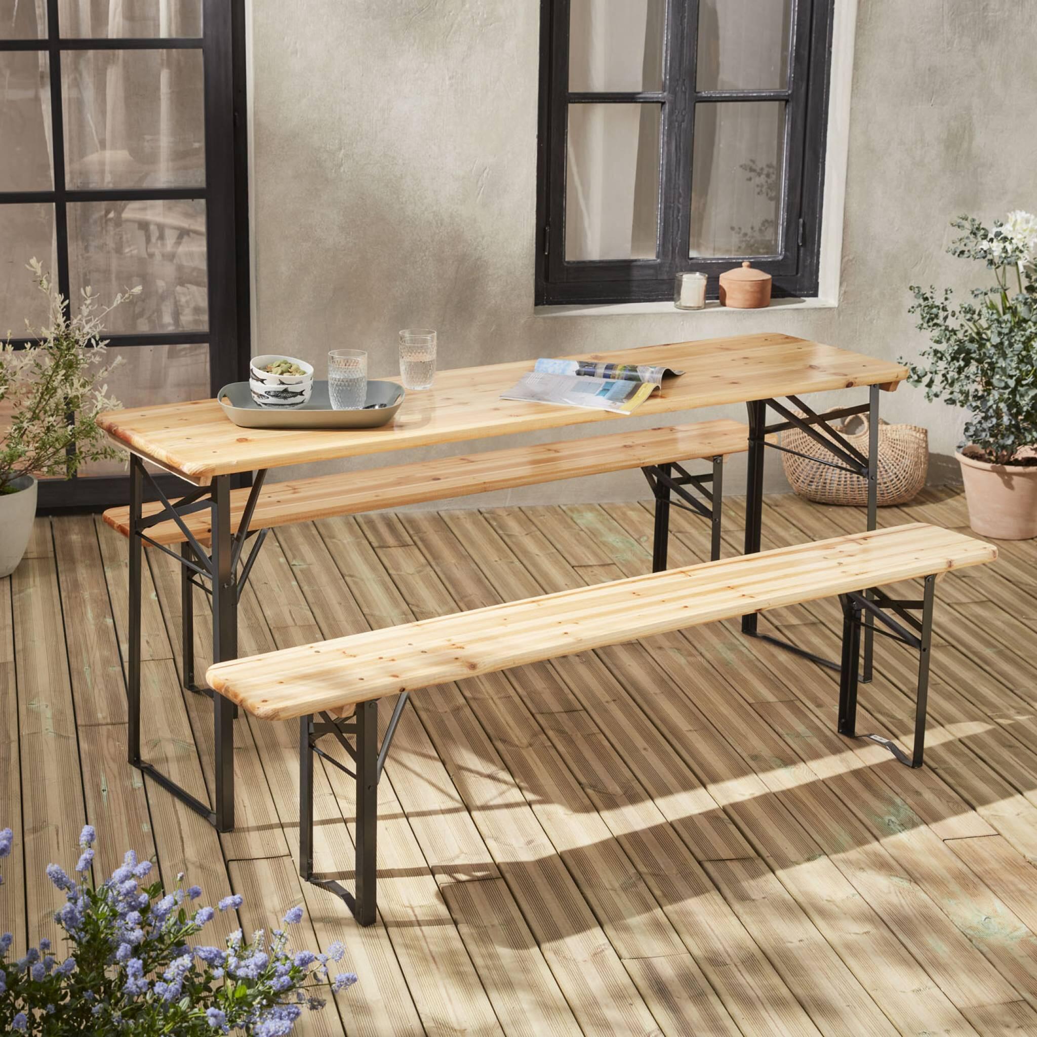 Table en bois 180cm avec 2 bancs pliable, 6 places | sweeek 2/6