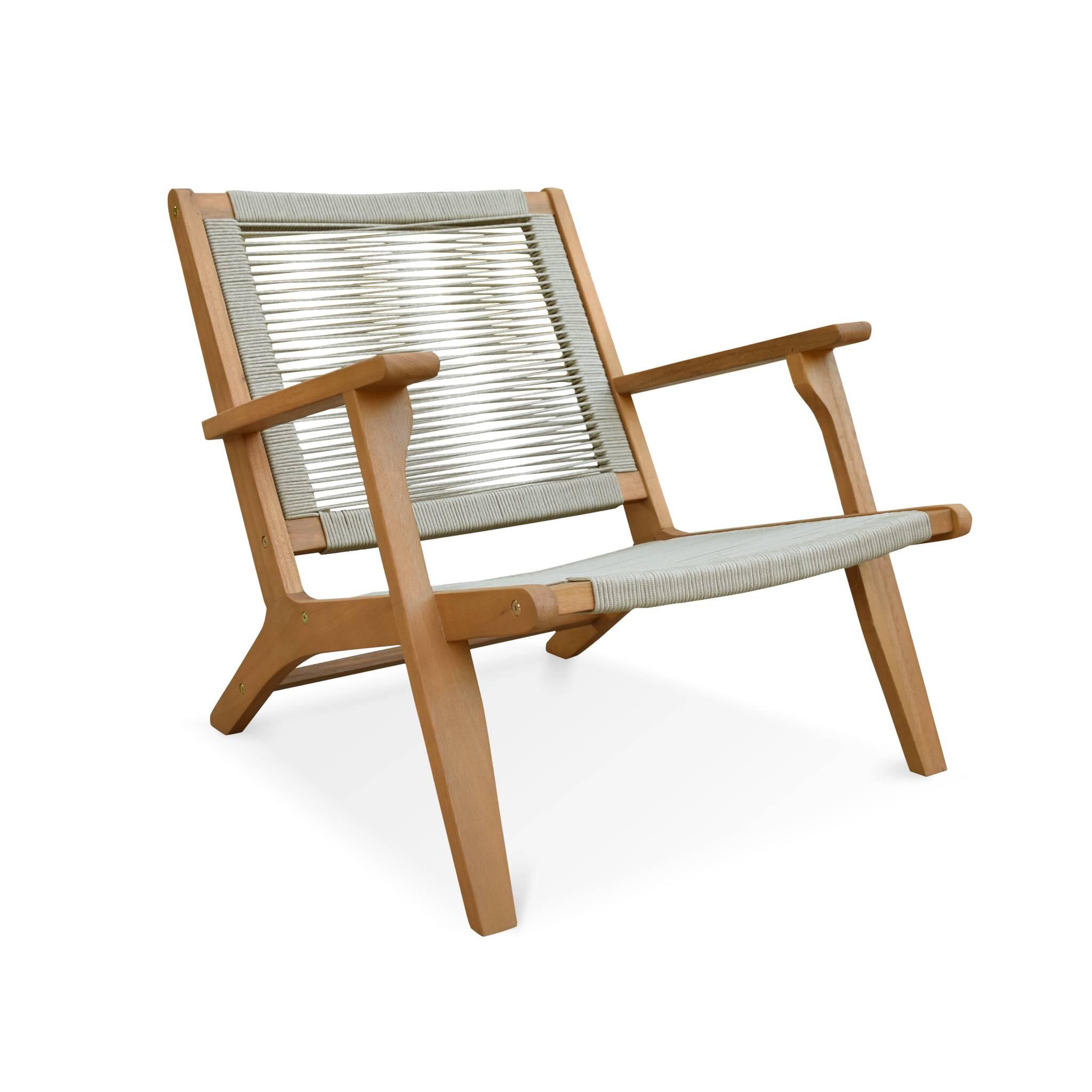 Silla de jardín de madera y cuerda con reposapiés, Pardo 4/6