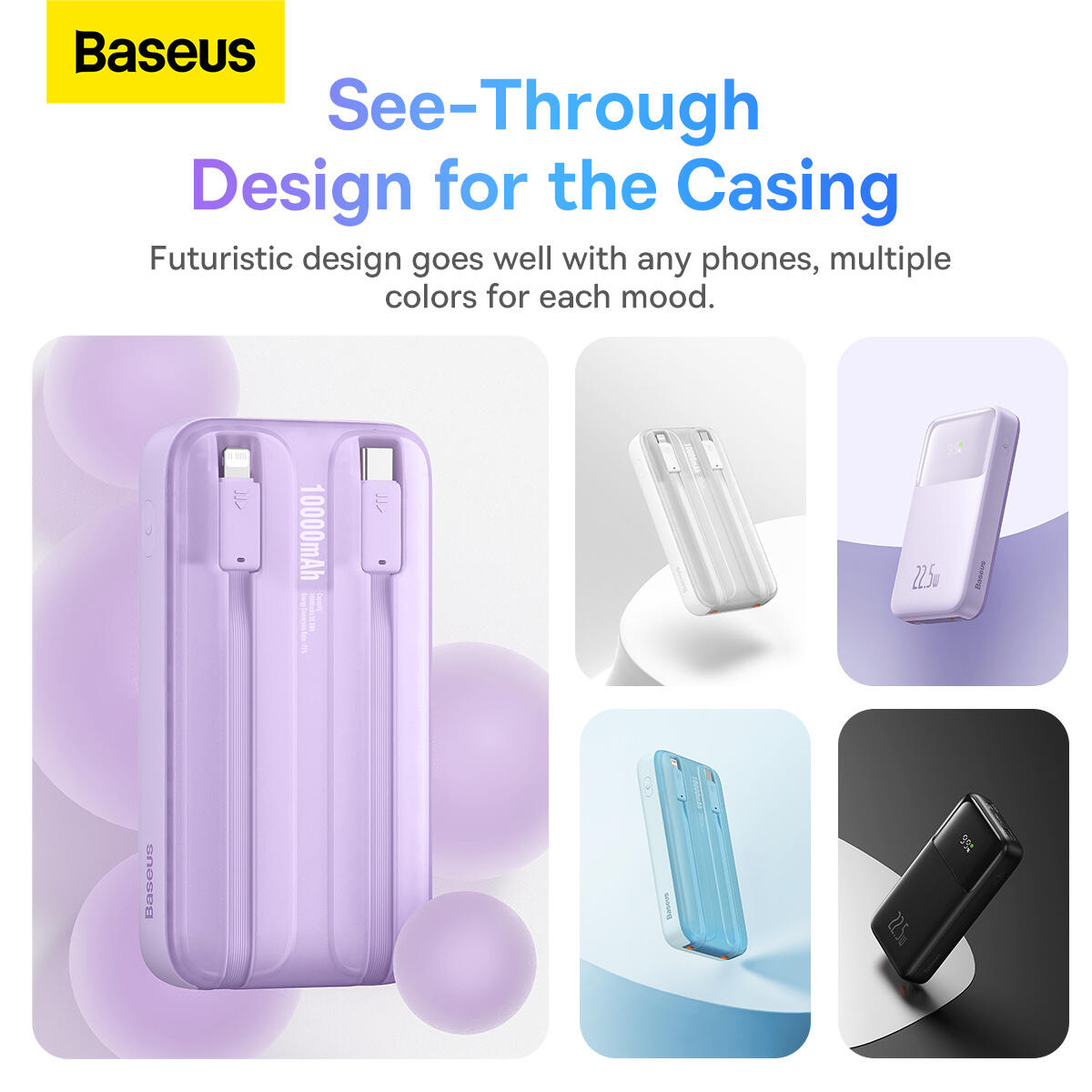 Powerbank Baseus Comet Series con Display 10000mAh 22.5W - Bianco + Cavi 4/7
