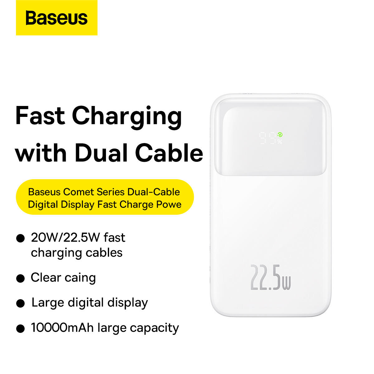Powerbank Baseus Comet Series con Display 10000mAh 22.5W - Bianco + Cavi 2/7
