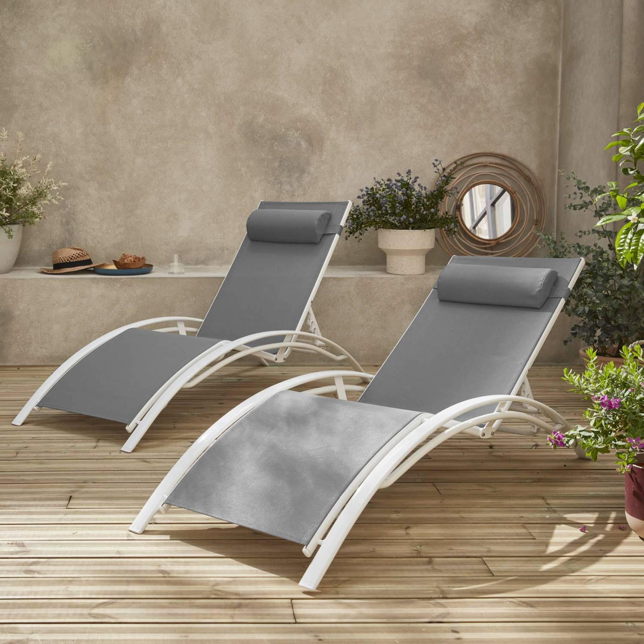 Tumbona de aluminio textileno, set de 2, Blanco 2/6