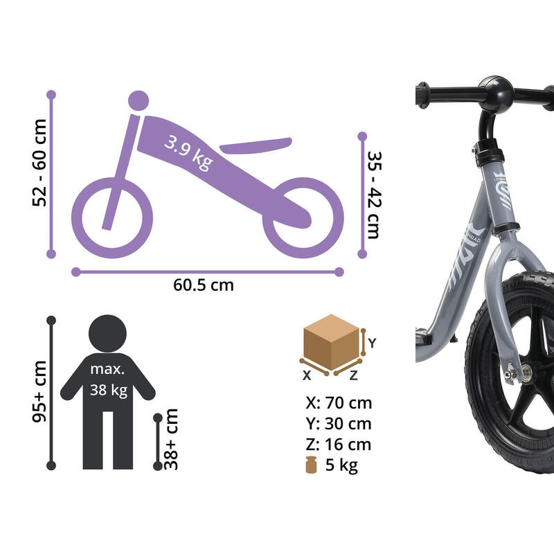 Löwenrad loopfiets met staplank 12 inch, grijs