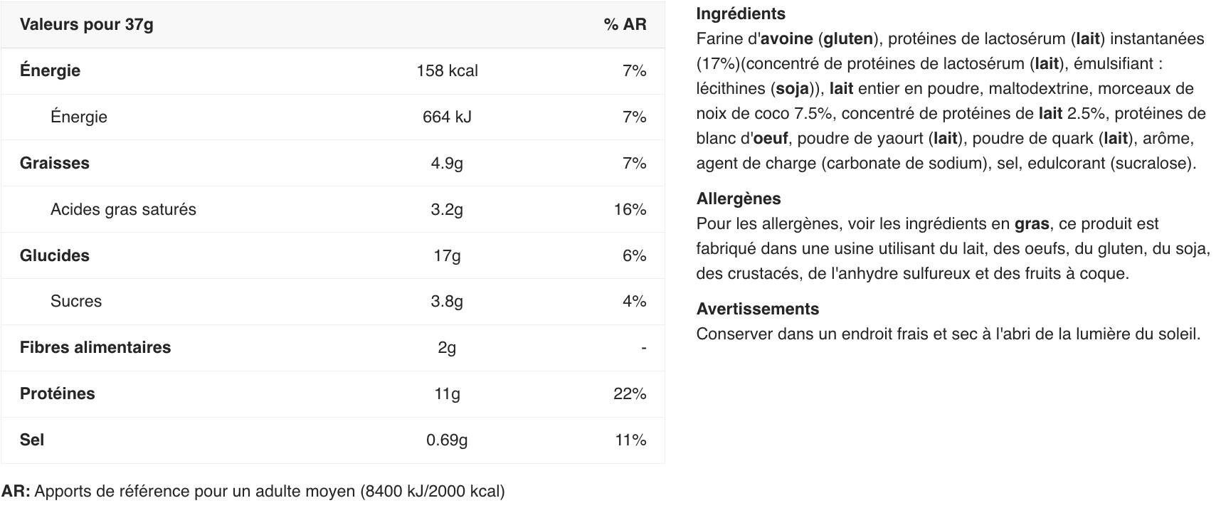 Préparation protéinée - Protein Pancake - Chocolat Blanc Noix de Coco 1036g 2/3