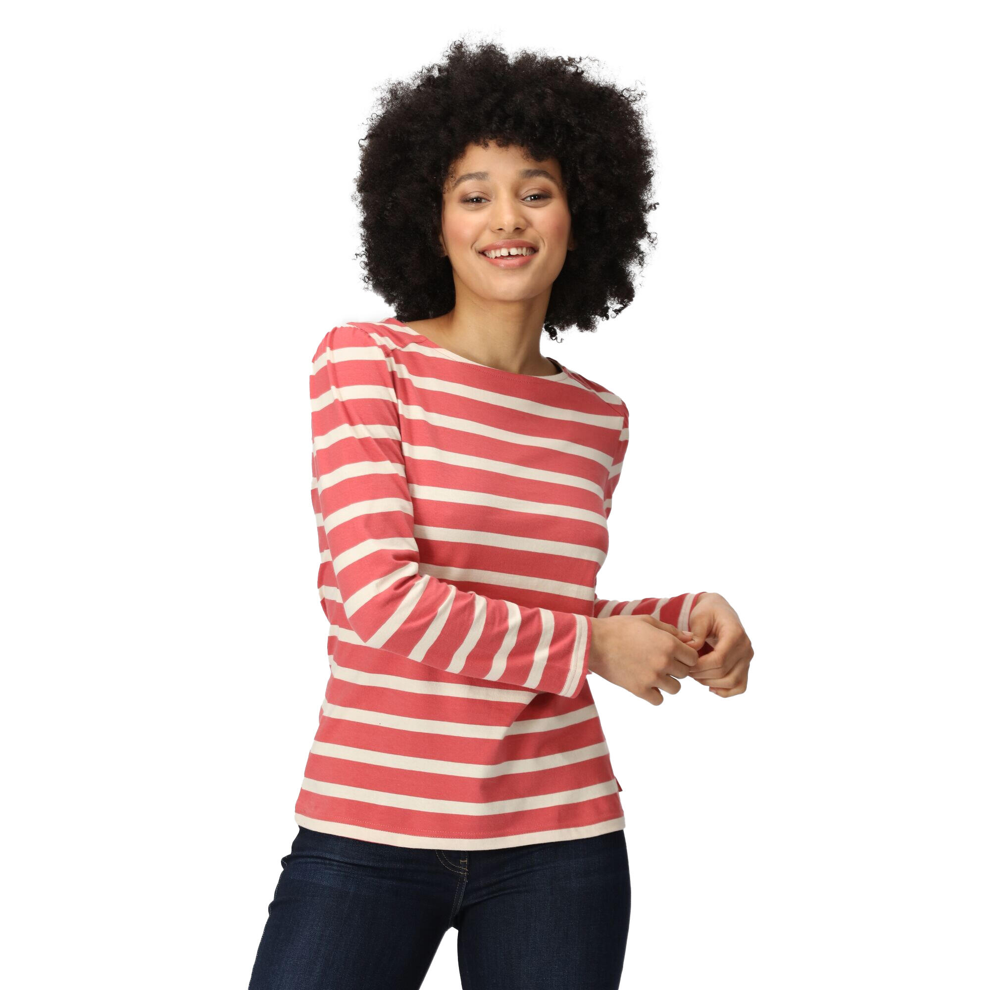 Womens/Ladies Federica Stripe LongSleeved TShirt (Mineral Red/Light Vanilla) 3/5