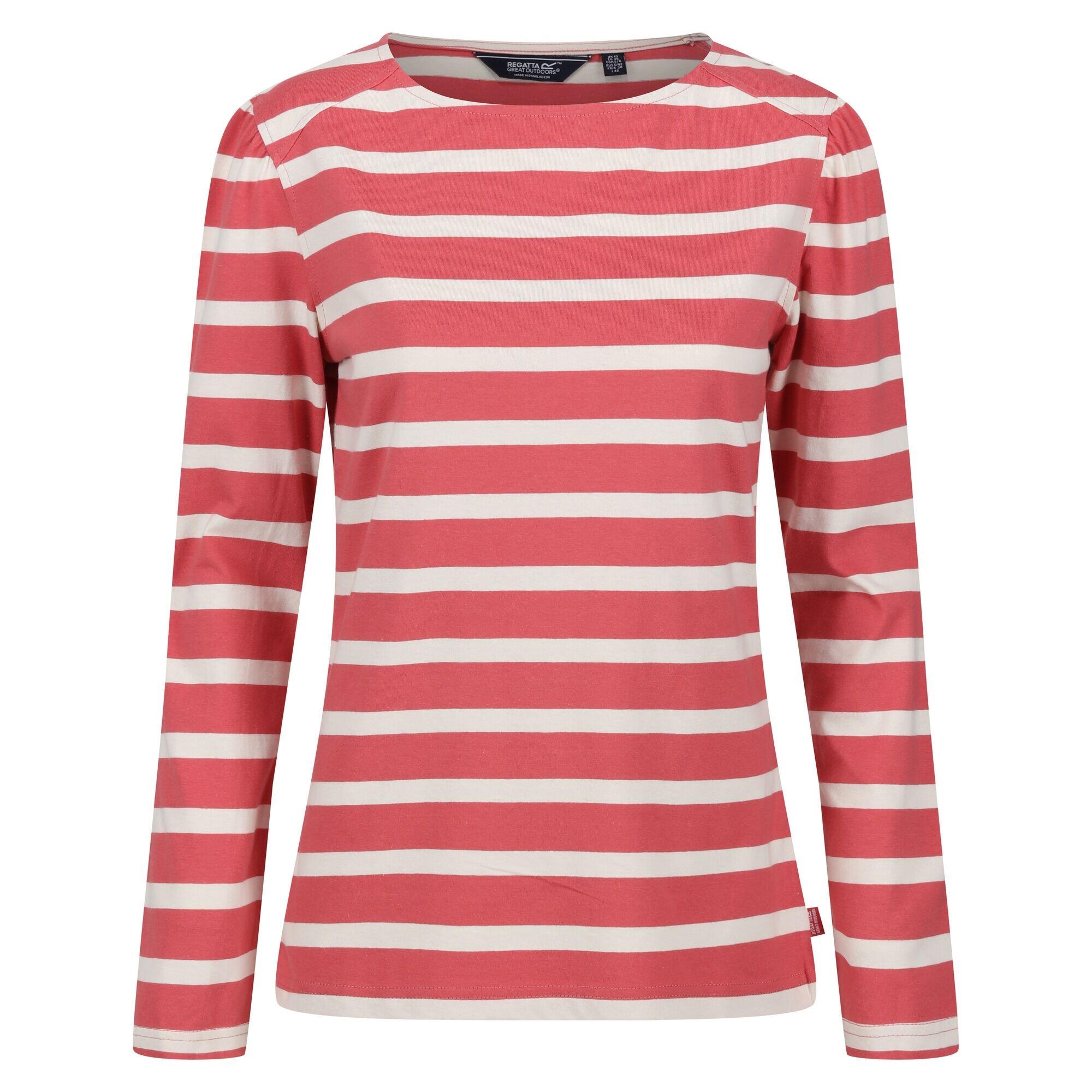Womens/Ladies Federica Stripe LongSleeved TShirt (Mineral Red/Light Vanilla) 1/5