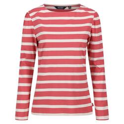 Camiseta Federica de Rayas de Manga Larga para Mujer Rojo Mineral, Vainilla