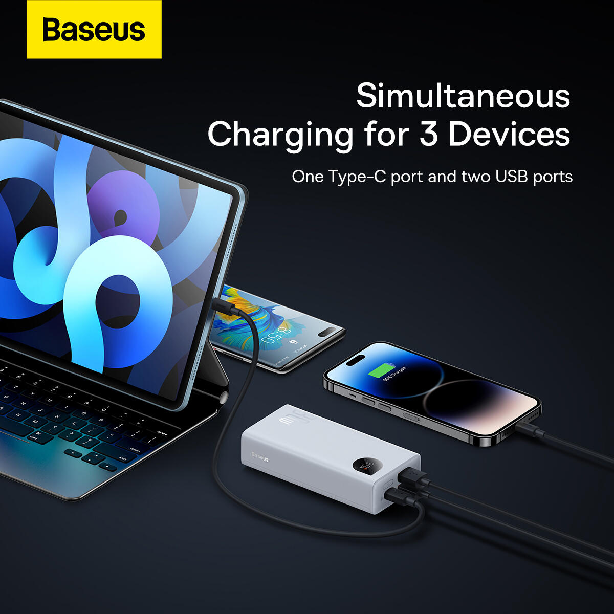 BASEUS POWER BANK 10000mAh 30W USB-C CON CAVO AD ALTA VELOCITÀ 5/7