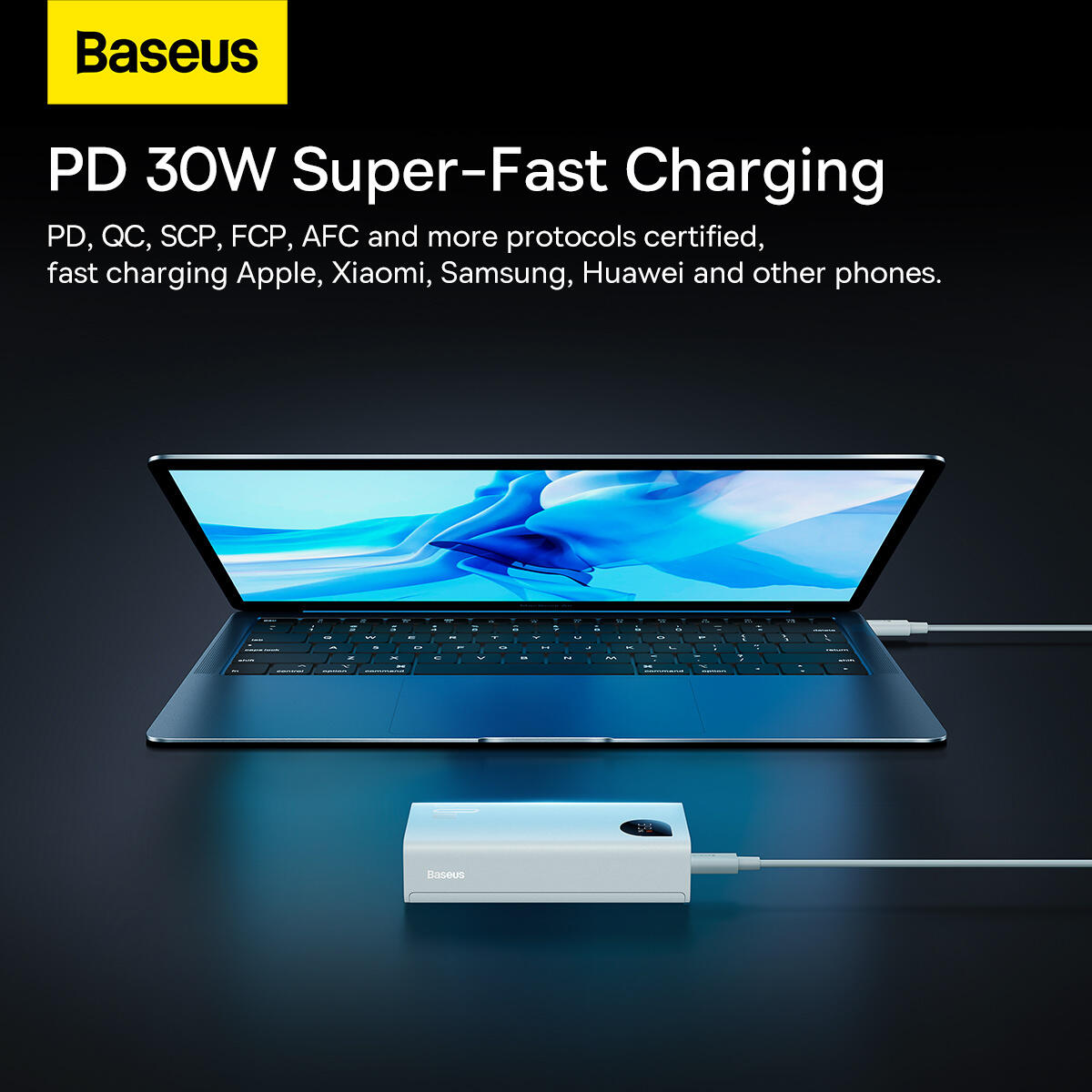 BASEUS POWER BANK 10000mAh 30W USB-C CON CAVO AD ALTA VELOCITÀ 4/7