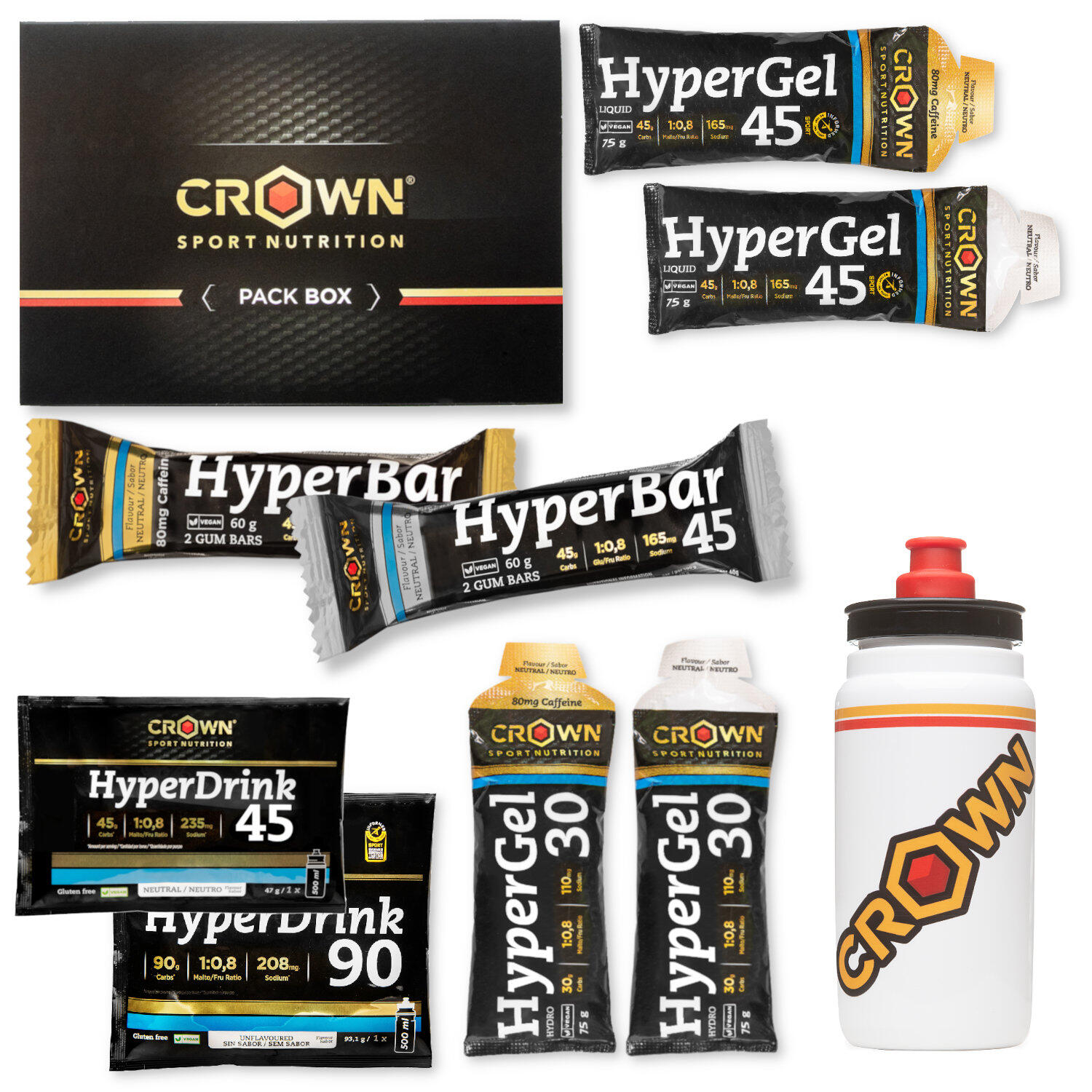 CROWN SPORT NUTRITION Pacote de produtos Hyper Energy Tester com garrafa de 550 ml de presente.