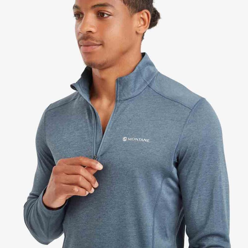 Dart Zip Neck Long Sleeved T-shirt - Light Blue