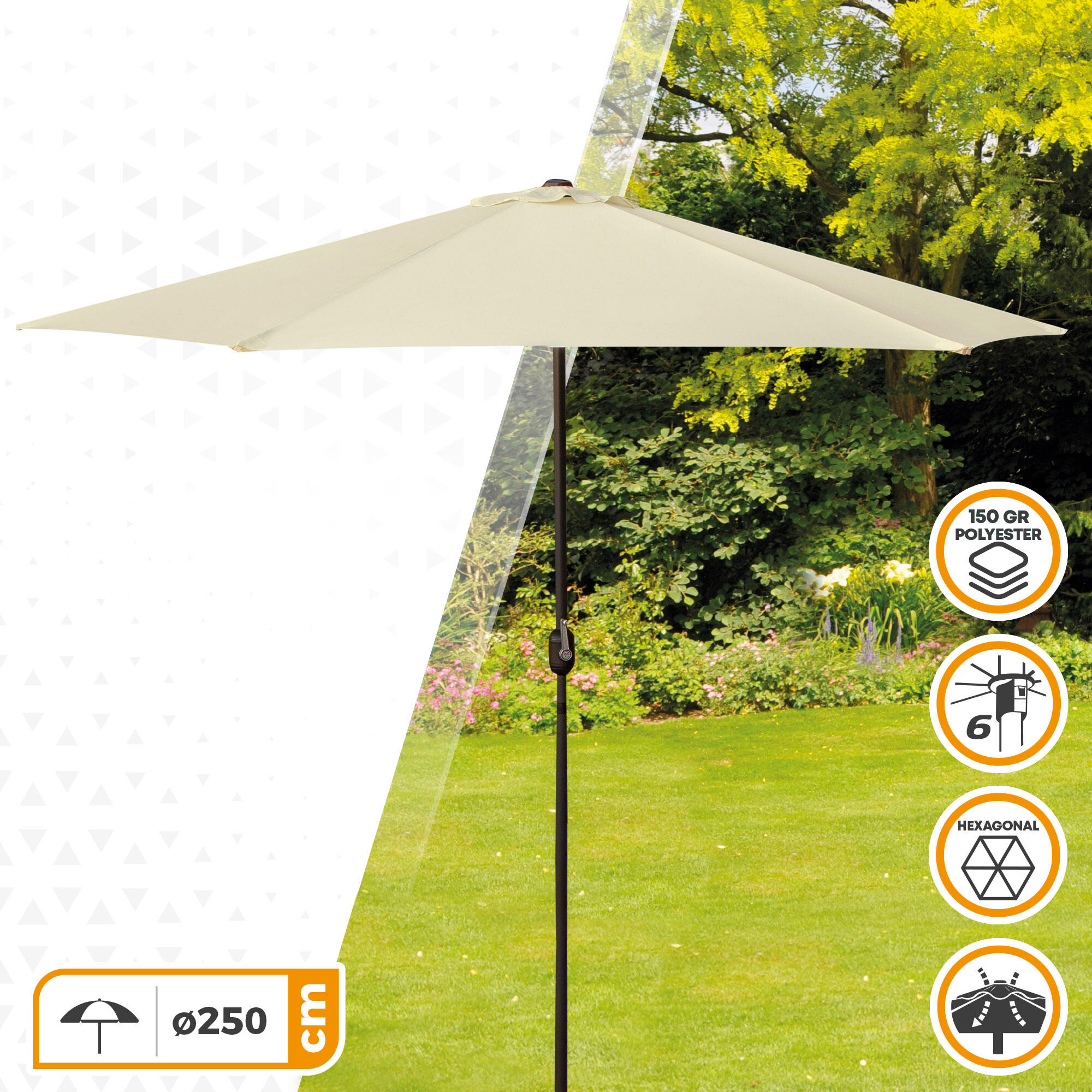 Guarda-sol  de praia hexagonal 250 cm amarelo claro cabo em alumínio Aktive 2/5