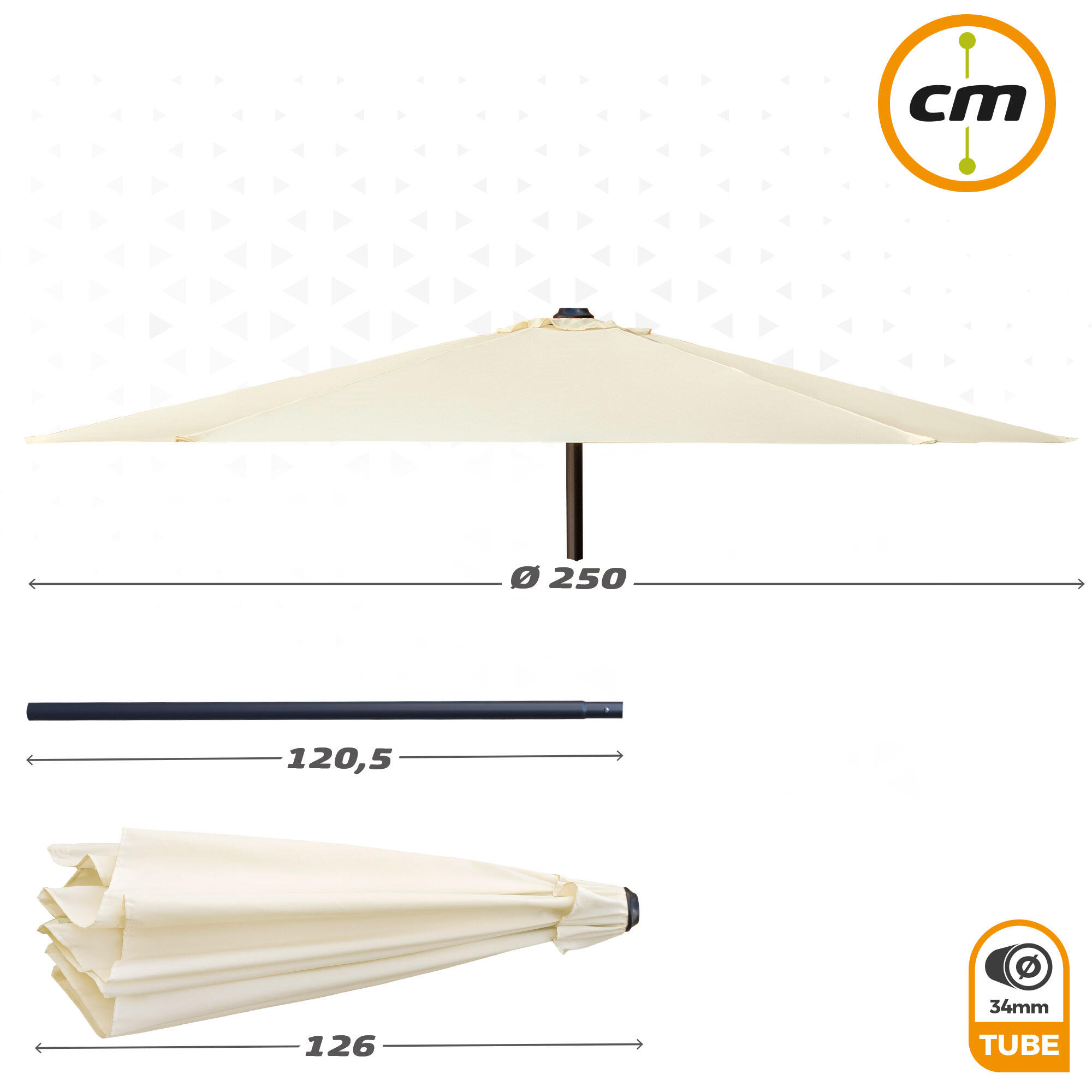 Guarda-sol  de praia hexagonal 250 cm amarelo claro cabo em alumínio Aktive 4/5