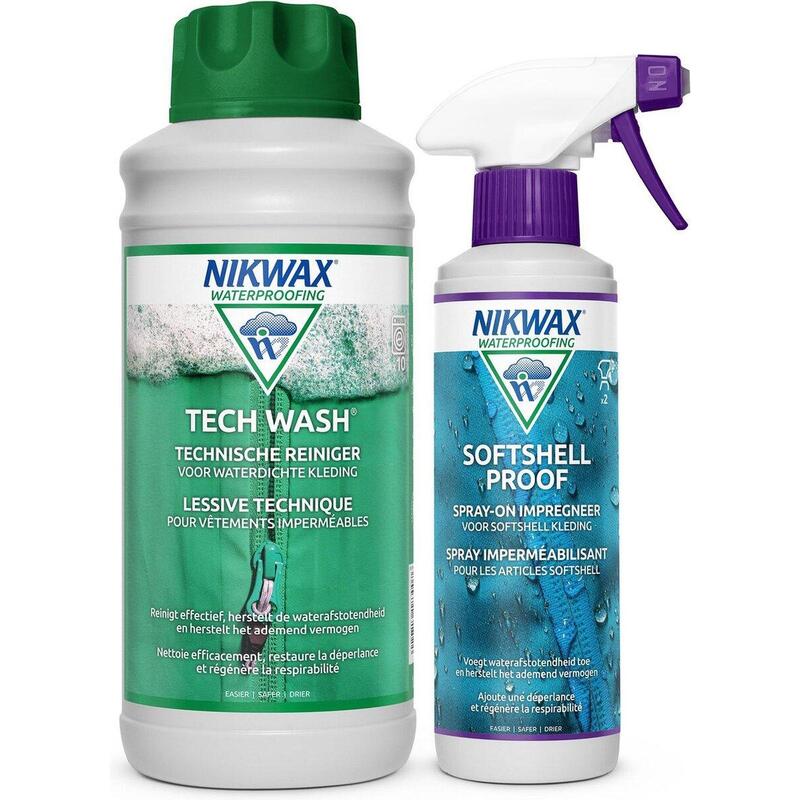 Wasmiddel Tech Wash 1L & Impregneermiddel Softshell Proof Spray-on 300ml