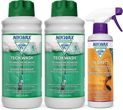 Imprägnierungsmittel Set - Nikwax 2x Tech Wash 1L & 1x TX Direct Spray-On 300ML