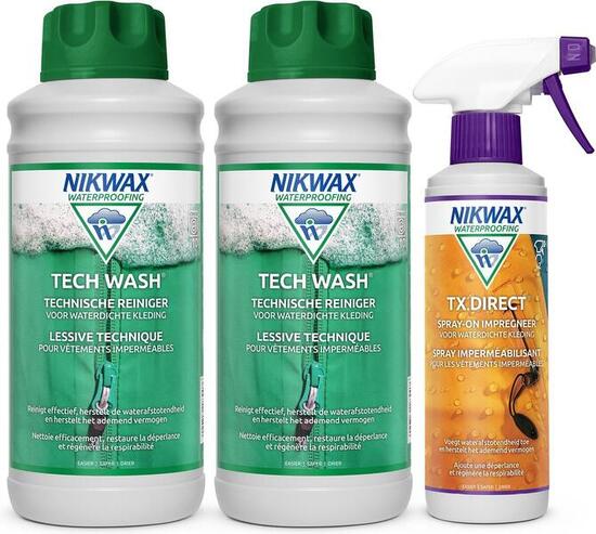 Imprägnierungsmittel Set - Nikwax 2x Tech Wash 1L & 1x TX Direct Spray-On 300ML