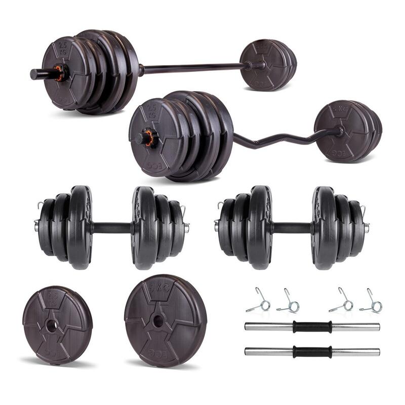 Set haltera, gantere reglabile de 28KG, 2 bare de 40cm,bara Z,bara dreapta,negru