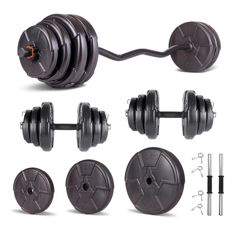 Set haltera si gantere reglabile de 85 KG cu 2 bare de 40cm, o bara Z de 120cm