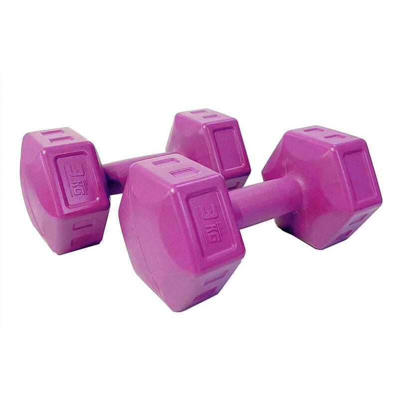 Set gantere hexagonale  2 x 3 KG, vinil, fuchsia