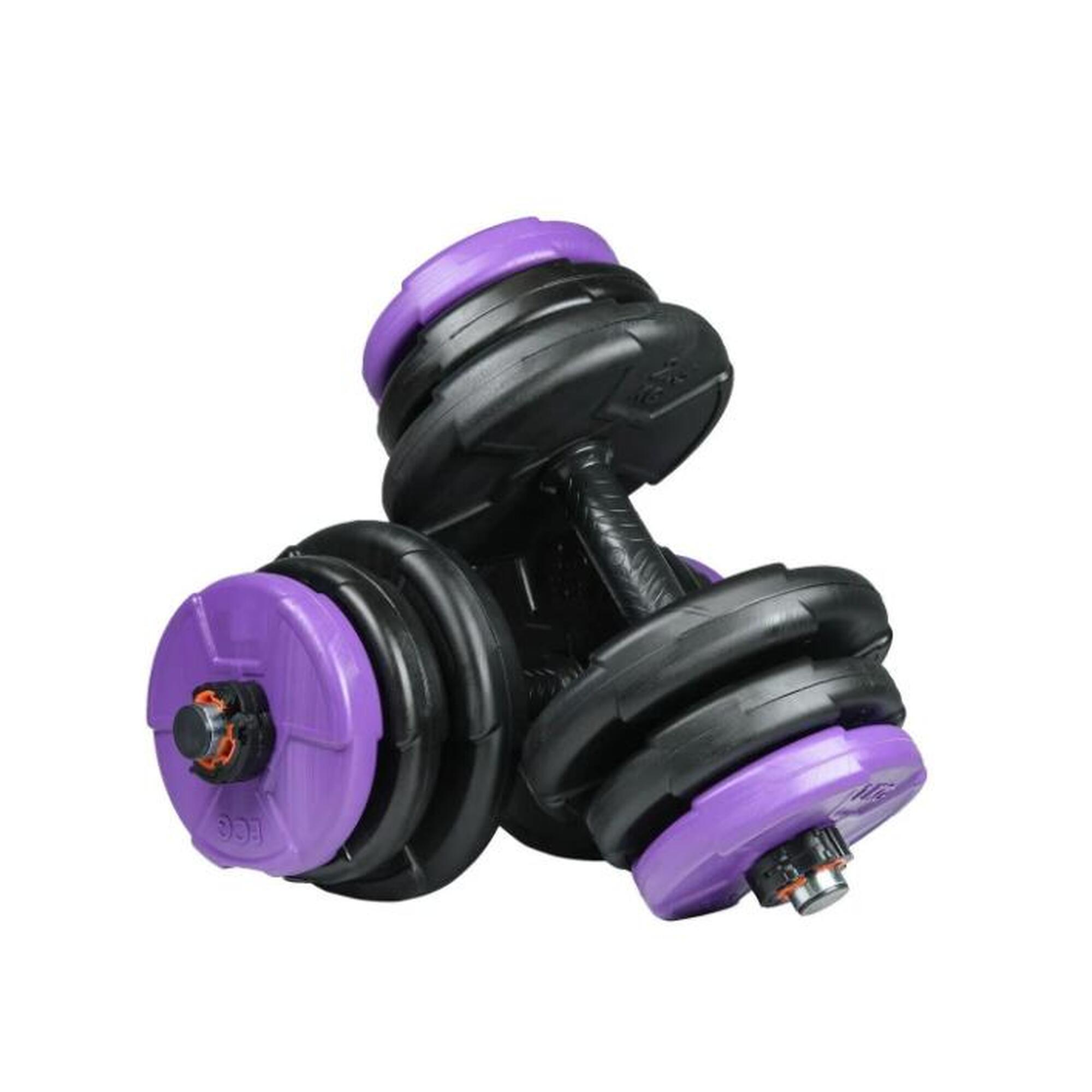Set gantere reglabile de 36 KG cu 2 bare de 45 cm lungime, negru violet
