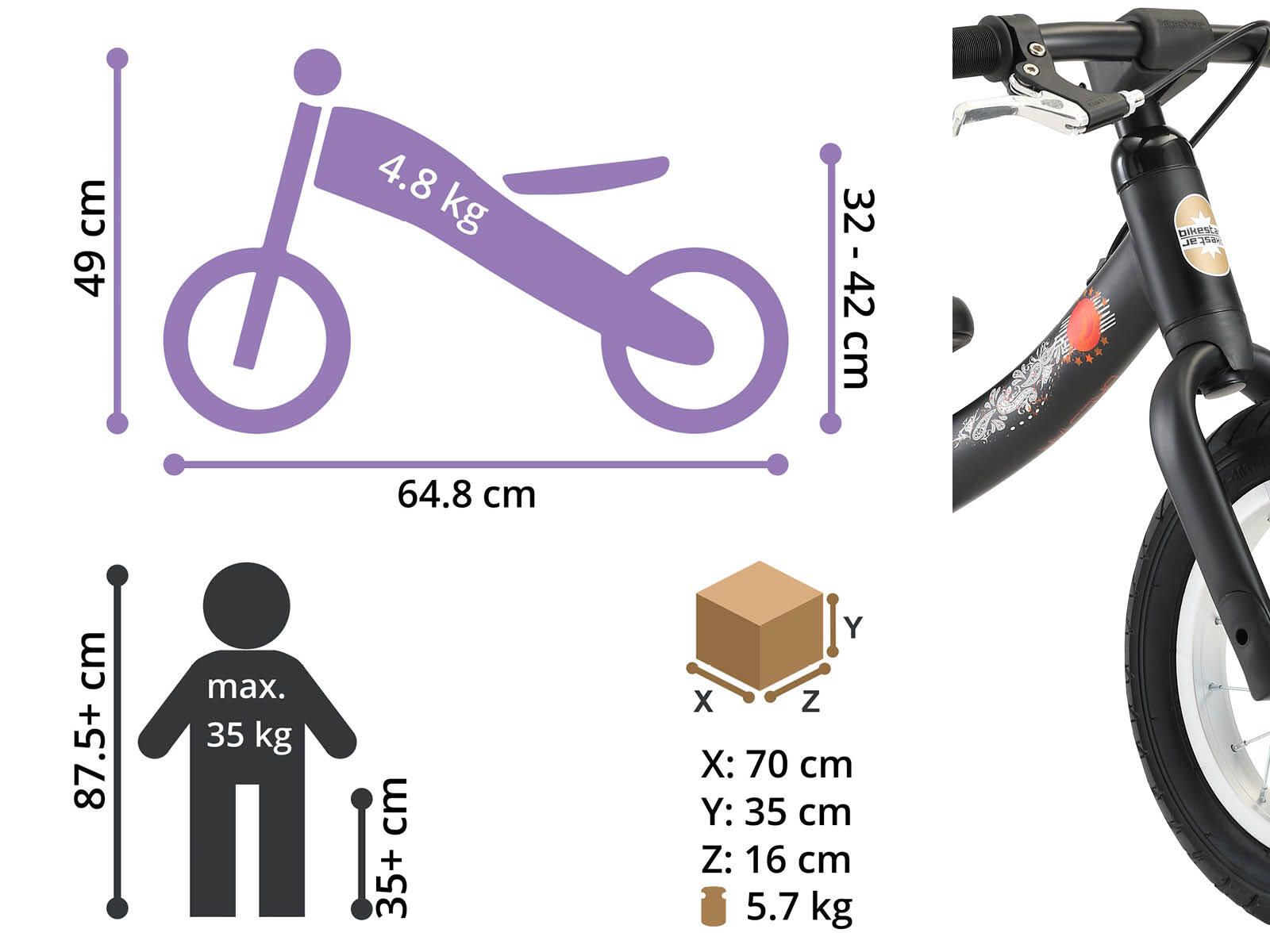 Bikestar meegroei loopfiets Sport 12 inch, zwart 5/5