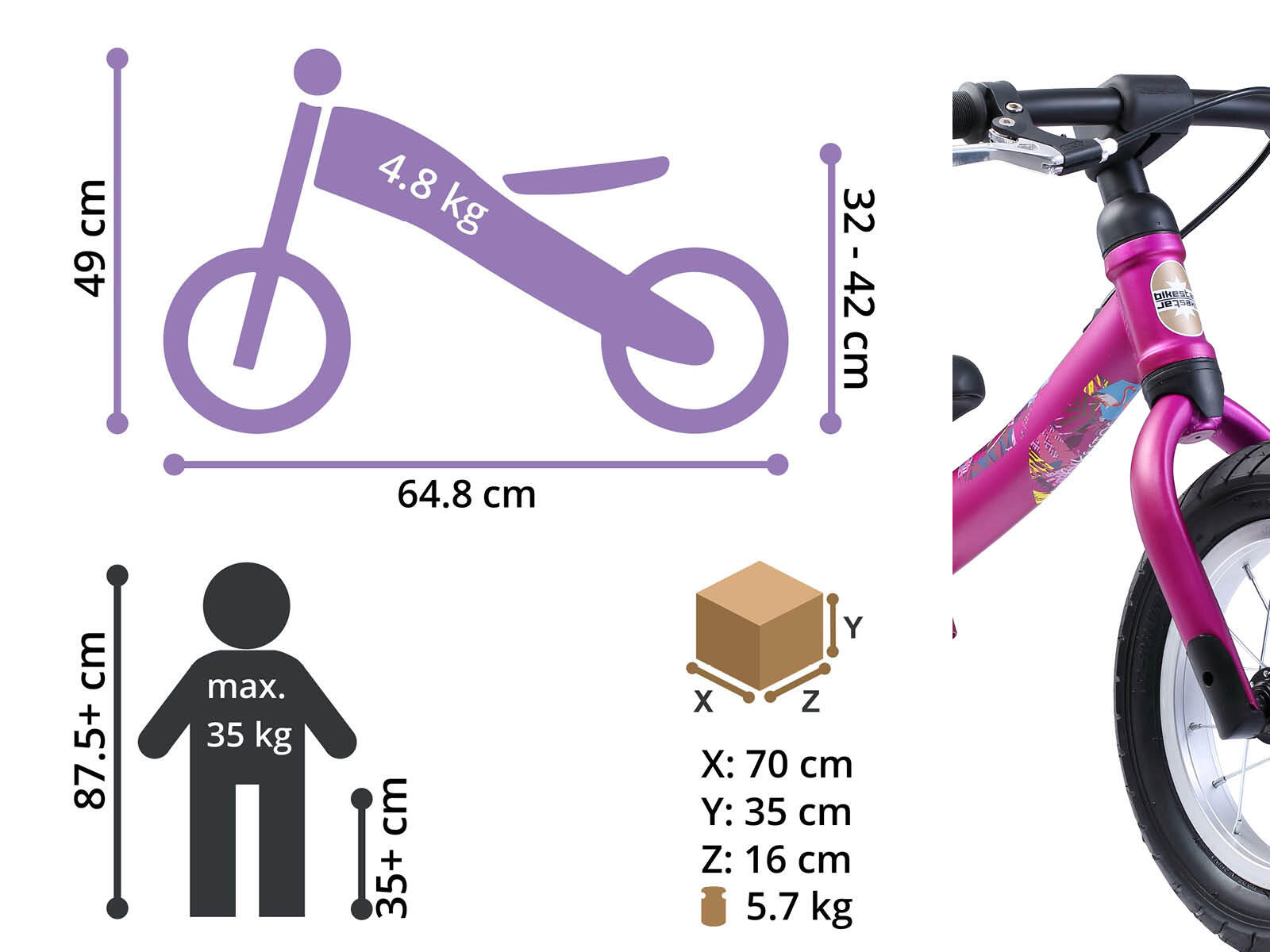 Bicicletta senza pedali per bambini 12 pollici, a partire dai 3 anni. 4/5