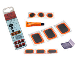 Kit réparation chambre à air route - boîte 6 patchs 15mm + 2 patchs 25mm + colle