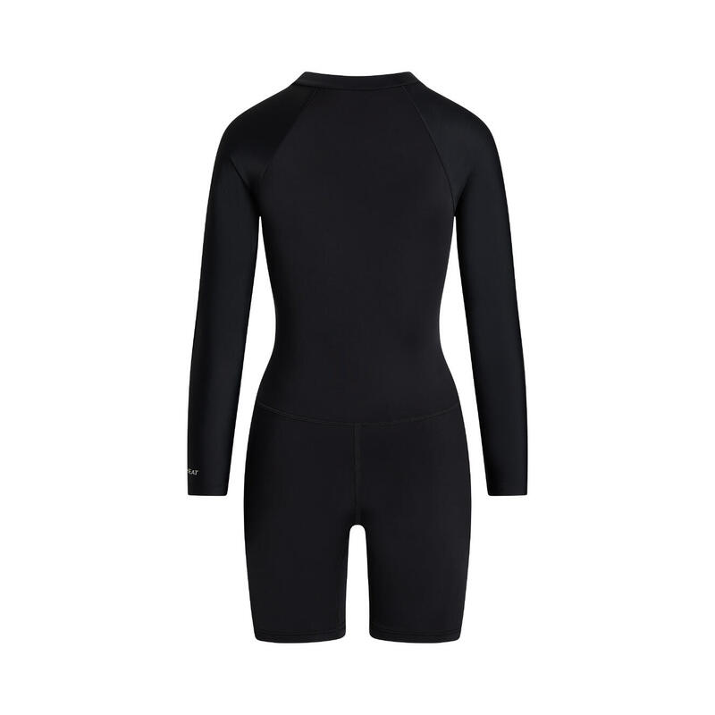 Ladies Diagonal 5.0 Long Sleeves Double Layer Flat Leg Bodysuit - Black