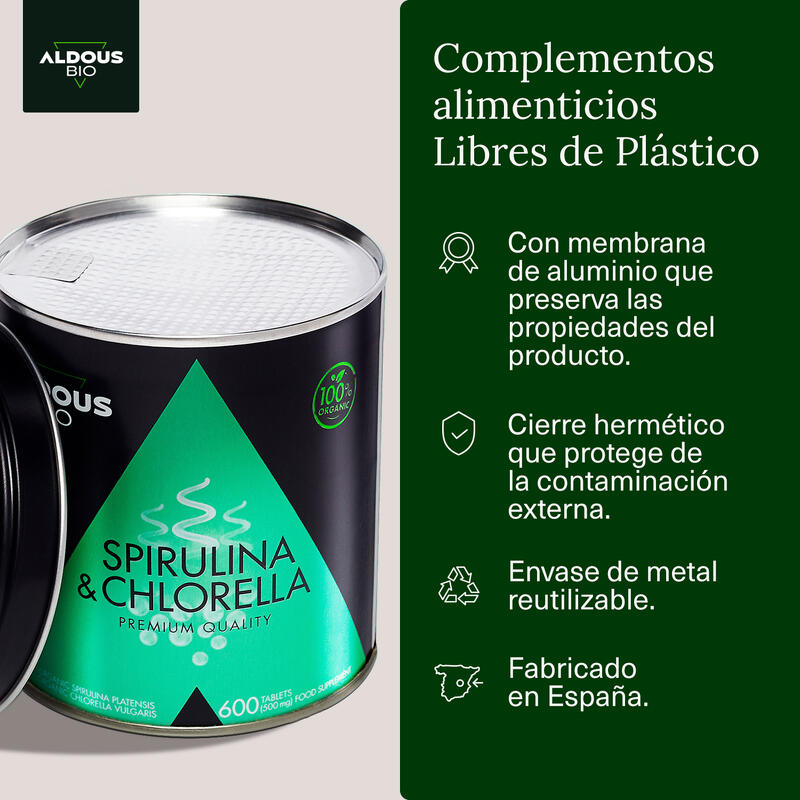 Espirulina y Chlorella Aldous Bio | 600 comprimidos