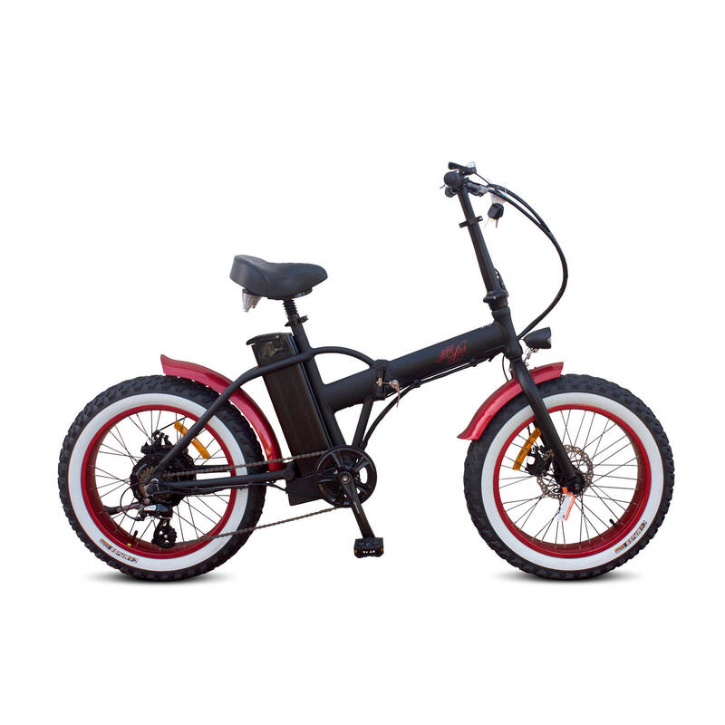 Bici Eléctrica Plegable Fat Bike 20 pulgadas - Rodars Fatty Negro Mate y Rojo