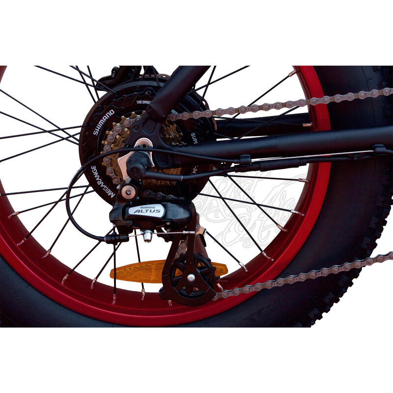 Bici Eléctrica Plegable Fat Bike 20 pulgadas - Rodars Fatty Negro Mate y Rojo