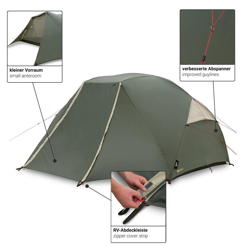Trekking Zelt für 5 Personen Light Birch L leicht und kompakt olivgrün