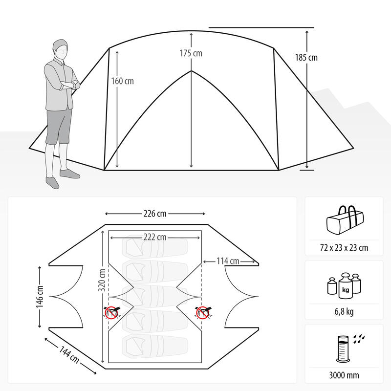 Trekking Zelt für 5 Personen Light Birch L leicht und kompakt olivgrün