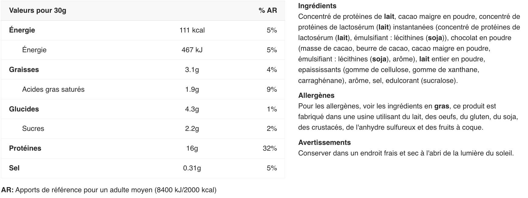 Préparation protéinée - Hot Chocolate - Chocolat 450g 2/4