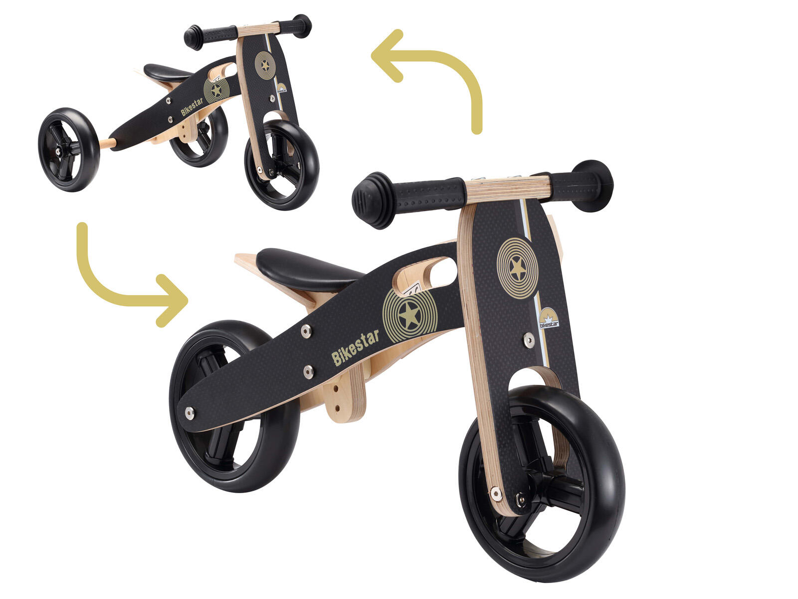 BIKESTAR Bikestar mini loopfiets 2 in 1, hout, 7 inch, zwart
