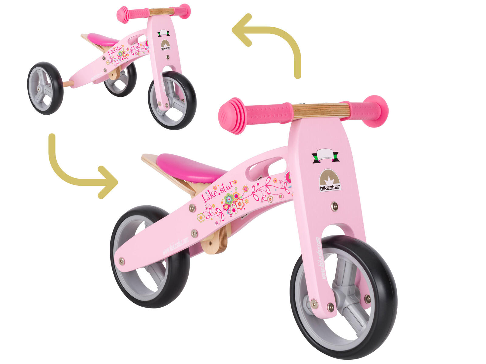 BIKESTAR Bikestar mini loopfiets 2 in 1, hout, 7 inch, roze