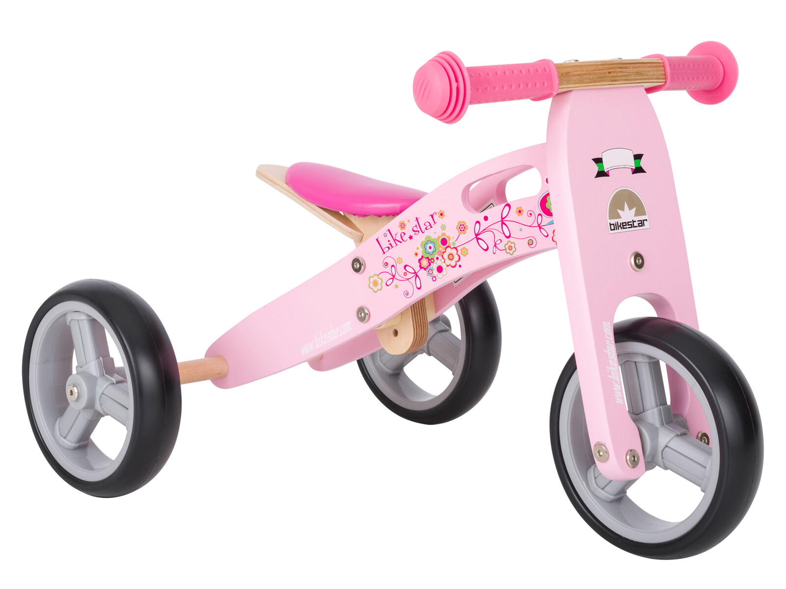 Bikestar mini loopfiets 2 in 1, hout, 7 inch, roze 3/5