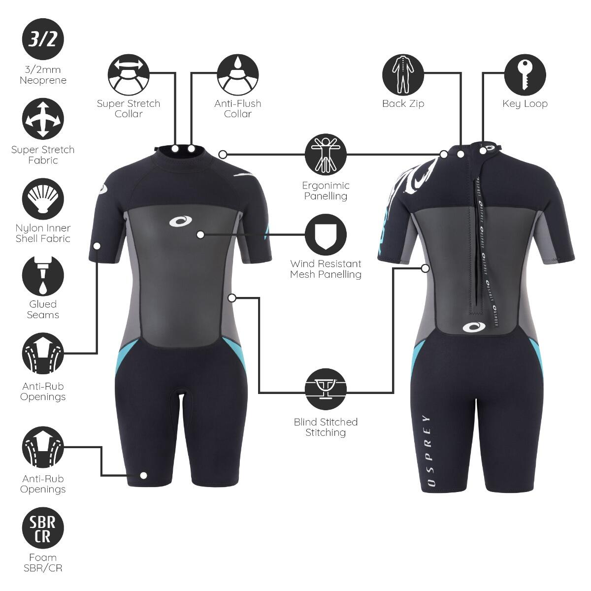 Osprey Womens Shorty Origin 3mm Wetsuit | Short Sleeve Wetsuit 4/4