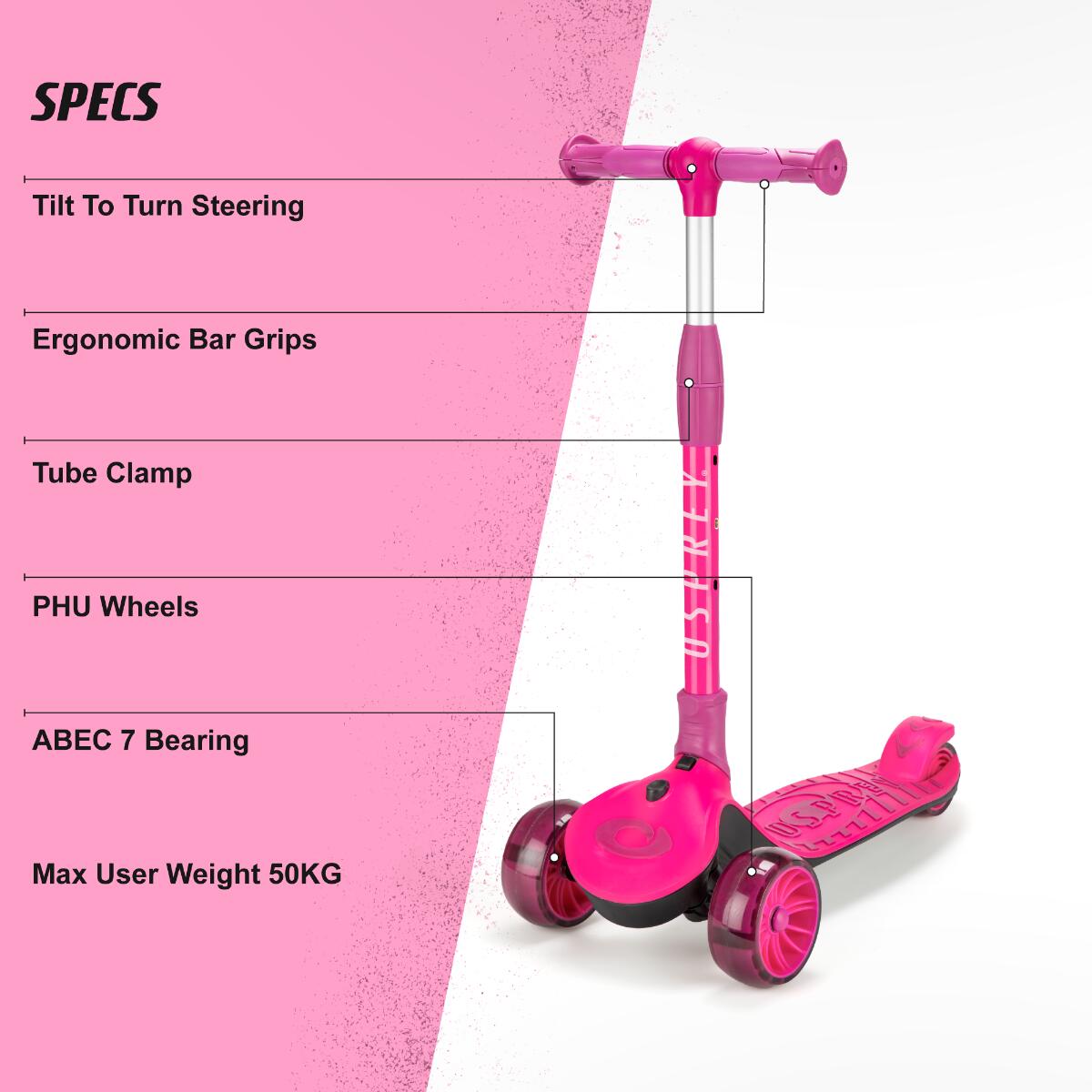 Osprey 3Ride Tri-Scooter, Kids Scooter, Easy Fold, 3 Wheel Kids Scooter 4/6