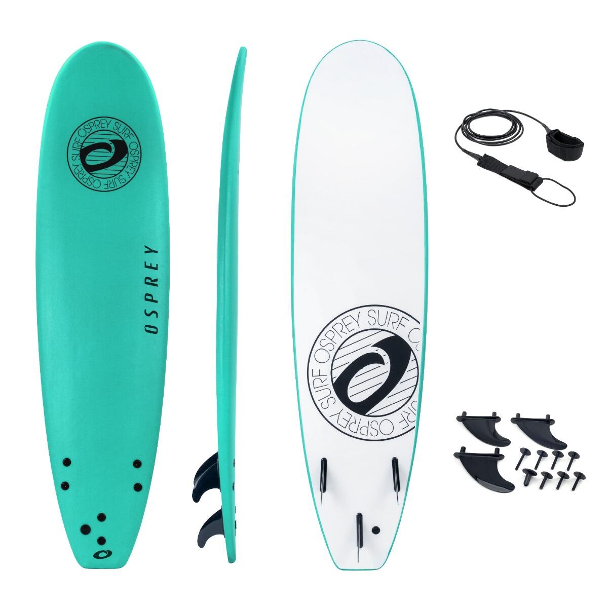 XPE Foam Surfboard with Leash and Fins, Mint Design | Decathlon