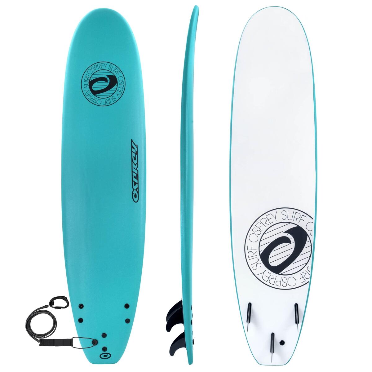 XPE Foam Surfboard with Leash and Fins, Mint Design 1/4