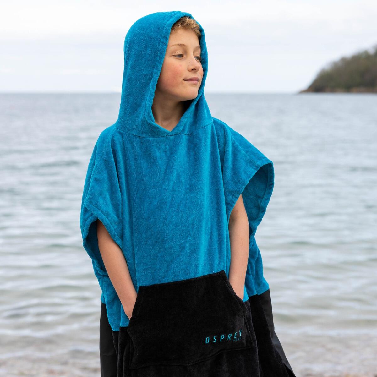 Osprey Kids Surf Poncho Hooded Towel Beach Changing Robe, Blue One Size 2/6