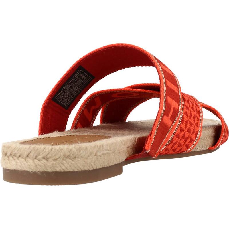 Sandalias Mujer Tommy Hilfiger Webbing Flat Espad Naranja